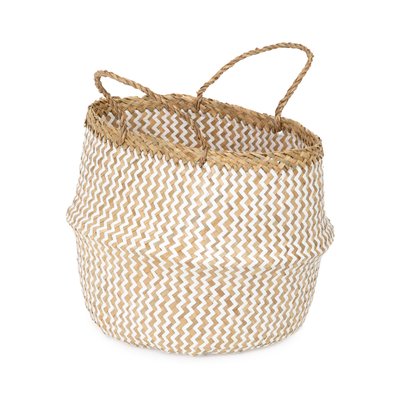 Panier de rangement en jonc de mer et papier tressés Belly M naturel et blanc COMPACTOR