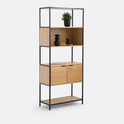 Bibliothèque modulable, 1 niche, 2 portes, en plaqué chêne, VOLGA LA REDOUTE INTERIEURS