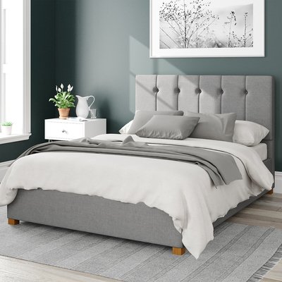 Hepburn Linen Storage Ottoman Bed with Vertical Buttoned Upholstered Headboard ASPIRE