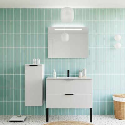 Ensemble vasque intégrée 2 tiroirs + colonne à gauche - SOHO HOMIFAB