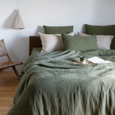 Housse de couette lin et coton lavé SONGE CARRE BLANC