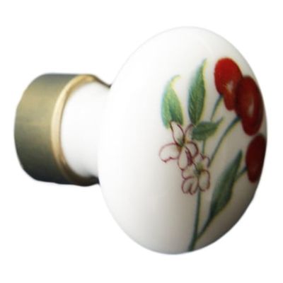 Bouton De Tiroir Porcelaine Base Laiton Cerises Ø35 Mm MERIGOUS