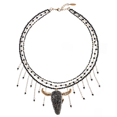 Collier de perles avec pendentif tête de buffle et chaînes DUKO HIPANEMA