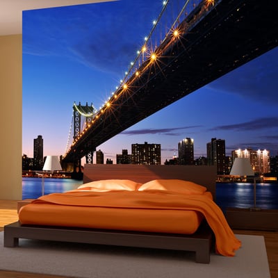 Papier peint intissé panoramique Ville et Architecture Manhattan Bridge illuminé la nuit EDEN