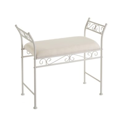Banquette en métal blanc et assise rembourrée coton beige - 73x30x65.5cm WADIGA