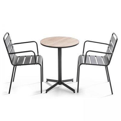 Table bistro en céramique effet bois et deux fauteuils, TIVOLI OVIALA