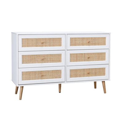 Commode effet bois et cannage 6 tiroirs BOHEME SWEEEK