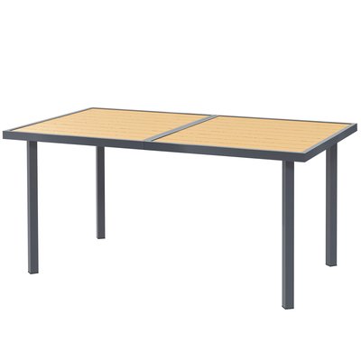 Table de jardin 6 personnes rectangulaire métal gris plateau effet bois naturel OUTSUNNY