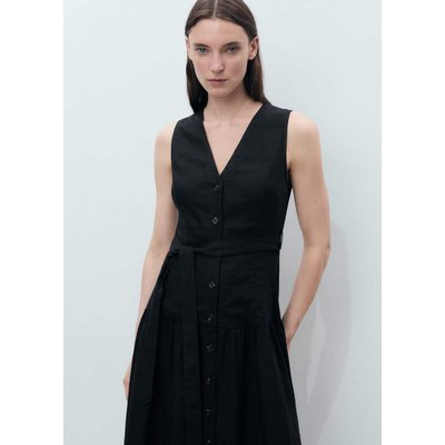 Robe midi en lin mélangé avec ceinture MANGO