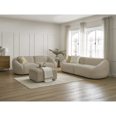 Canapé droit fixe 6 places en tissu bouclette avec pouf, TINA BOBOCHIC