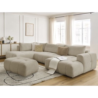 Canapé panoramique convertible 5 places en tissu bouclette avec pouf, FUJI BOBOCHIC