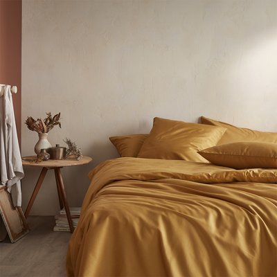 Parure de lit unie Housse couette + taies rectangles en percale de coton, Made in France, HOUBLON A DEMAIN