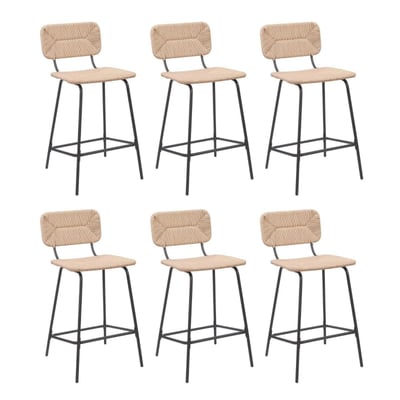 Lot de tabourets d'ilot et bar en métal et assise rotin 65cm NEMA|Lot de 6 | Lot de 6 MOB IN