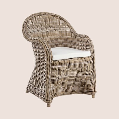Fauteuil en rotin naturel et coussin en coton - SAINT TROPEZ HELLIN, DEPUIS 1862