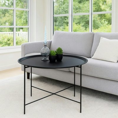 Table basse ronde minimaliste noire Ø75 cm - plateau amovible RALF PIER IMPORT