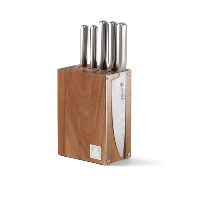 Bloc bois de 5 couteaux en acier argent - "reflet" LAGUIOLE