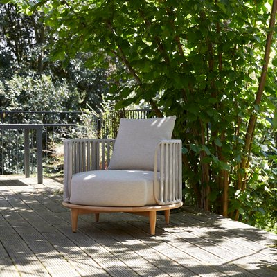 Fauteuil de jardin en teck massif et tissu EZRA TIKAMOON