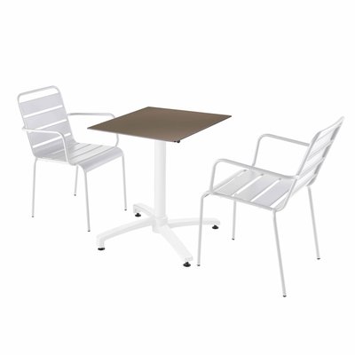 Table 60x60 cm inclinable stratifiée avec pied blanc et chaises en métal, OPERA OVIALA