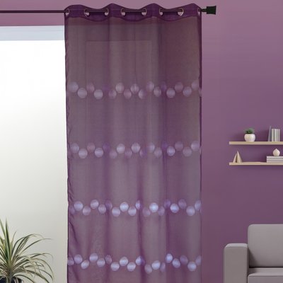 Voilage en Etamine Brodée Pleine Lune Prune HOME MAISON