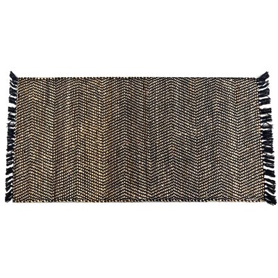 Tapis rectangulaire tressé en jute et coton noir 70x140cm WADIGA