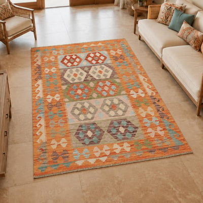 Tapis kilim au motif ethnique, tissé plat authentique, KILIM 24 UN AMOUR DE TAPIS