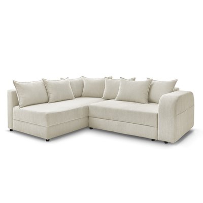 Canapé d'angle convertible 3 places en tissu velours côtelé et tissu chiné, BASILE BOBOCHIC
