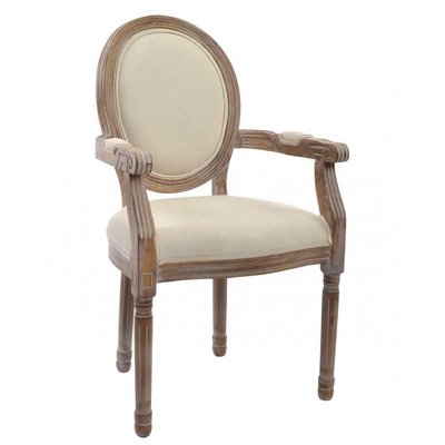 Fauteuil Médaillon Classique Bois et Tissu Beige WADIGA