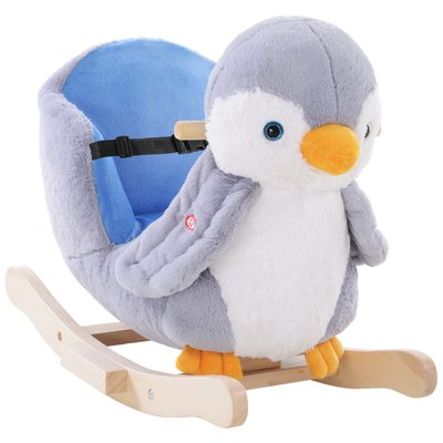 Jouet à bascule pingouin enfant +18 mois effet sonore siège ceinture gris HOMCOM