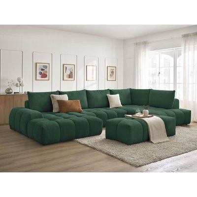 Canapé panoramique convertible 7 places en tissu texturé avec pouf, EVEREST BOBOCHIC