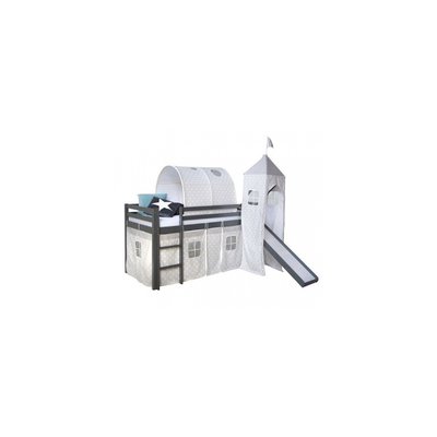Lit mezzanine avec echelle coulisse tunnel tour et tissu a motif etoiles HOMESTYLE4U
