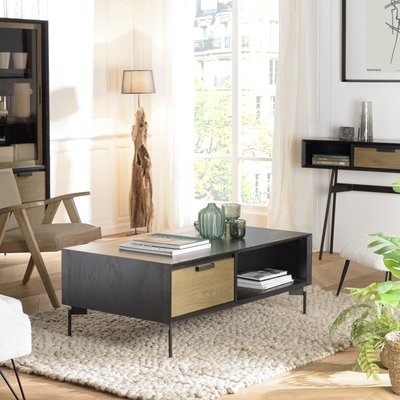 Table basse noire bois et métal 2 tiroirs DERRY PIER IMPORT