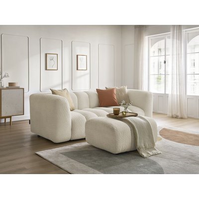 Canapé droit fixe 3 places en tissu bouclette avec pouf, TALIA BOBOCHIC