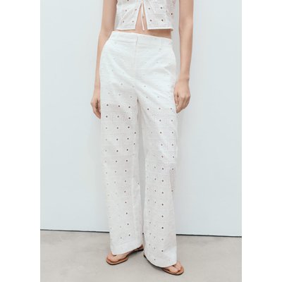 Pantalon droit coton brodé MANGO