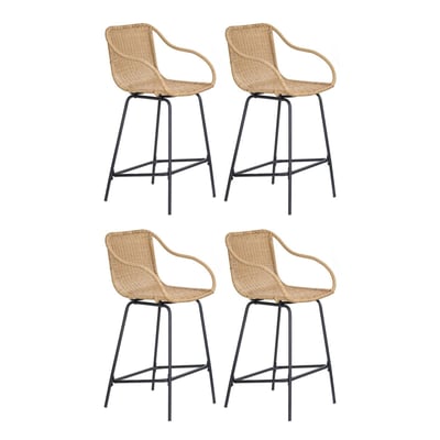 Lot de chaises d'ilot et bar en métal et assise en rotin 65cm MOOREA | Lot de 4 MOB IN