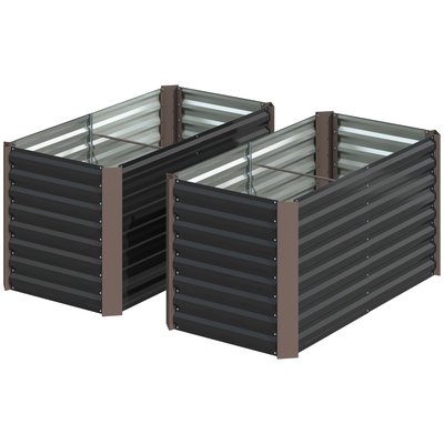 Lot de 2 jardinières rectangulaires tôle acier ondulé marron antracite OUTSUNNY