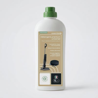 Détergent Liquide Nettoyant Sol Universel 1L pour Aspirateur Robot Laveur et Balai Laveur, Anti-Traces ESSENTIEL B