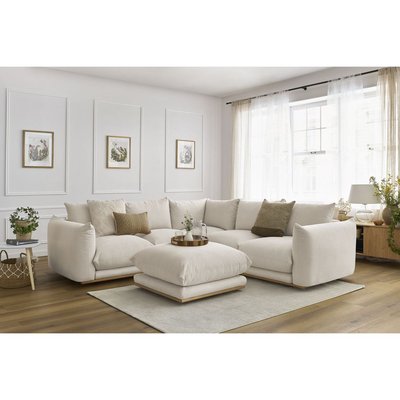 Canapé d'angle fixe 5 places en tissu avec pouf, ERNEST BOBOCHIC