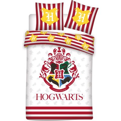 Parure de Lit Enfant Coton Réversible Blanc Blason Poudlard HARRY POTTER