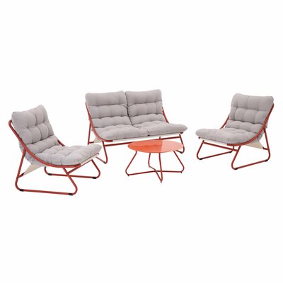 Salon de jardin 4 places en métal avec 1 canapé, 2 fauteuils et table basse OVIALA