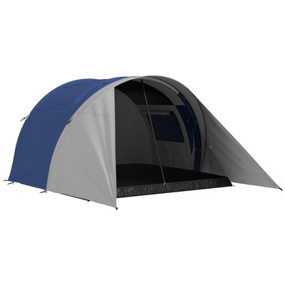 Tente de camping familiale 3-4 pers. fibre verre polyester bleu gris OUTSUNNY