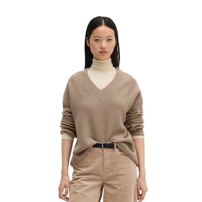 Pull en maille à col en V, coupe ample en mélange de laine vierge douce MARC O'POLO