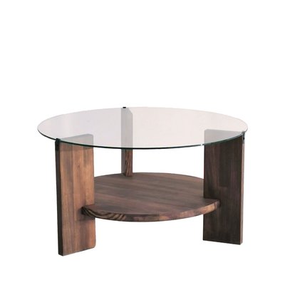Table basse ronde en verre trempé et bois ø75cm- MINO DRAWER