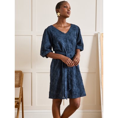 Robe courte cérémonie coton brodé fleurs 3D CYRILLUS