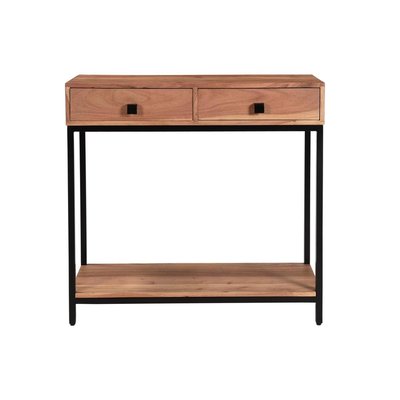 Console avec rangements 2 tiroirs en bois massif et métal noir L80 cm AXELLE MILIBOO