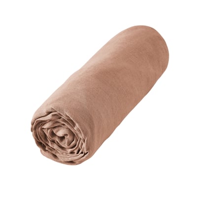 Drap Housse en Lin Lavé 140 x 190 cm Caramel EDEN
