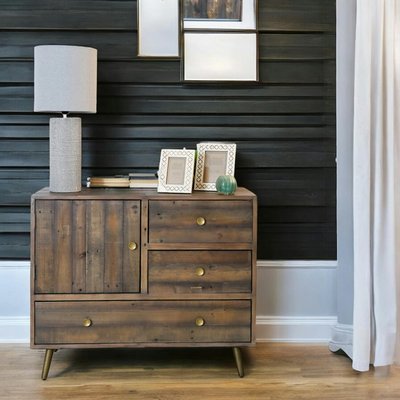 Buffet en bois recyclé 1 porte 3 tiroirs style vintage 103cm ADELAIDE PIER IMPORT