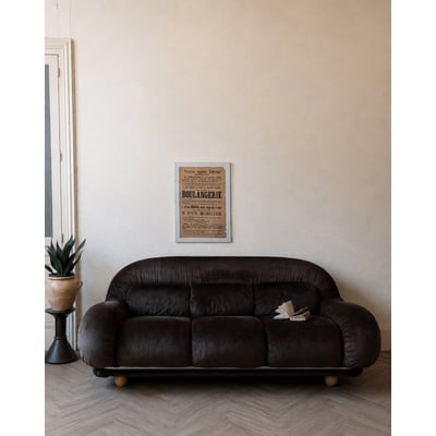 Canapé vintage en velours marron Jacques N°144 - Bon état DEBONGOUT