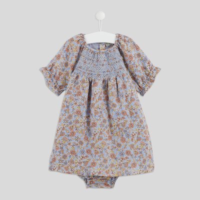 Robe imprimée avec smock , en coton certifié OEKO-TEX BOUT'CHOU