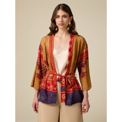 Veste kimono en viscose fluide à motif ethnique OLTRE