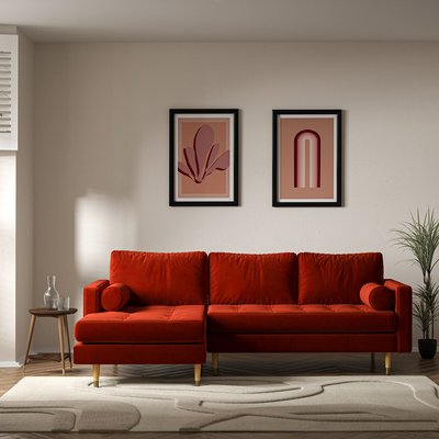 Coco Mid-Century Velvet Chaise - Left facing with Natural Wood Legs SO'HOME
